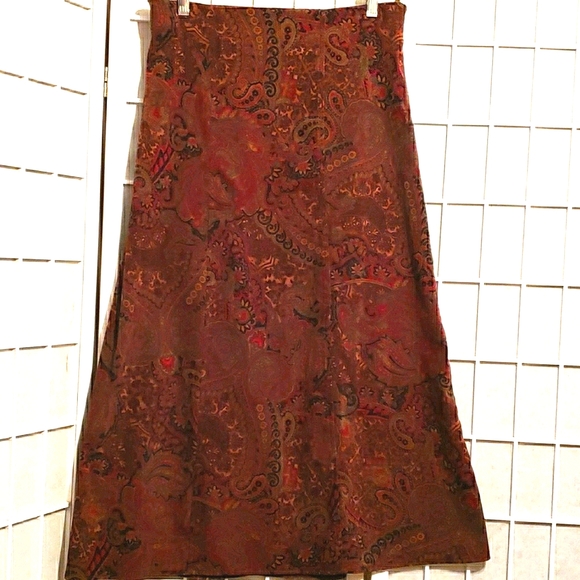 PAISLEY A-LINE SKIRT BROWN/RED/BLACK SZ M